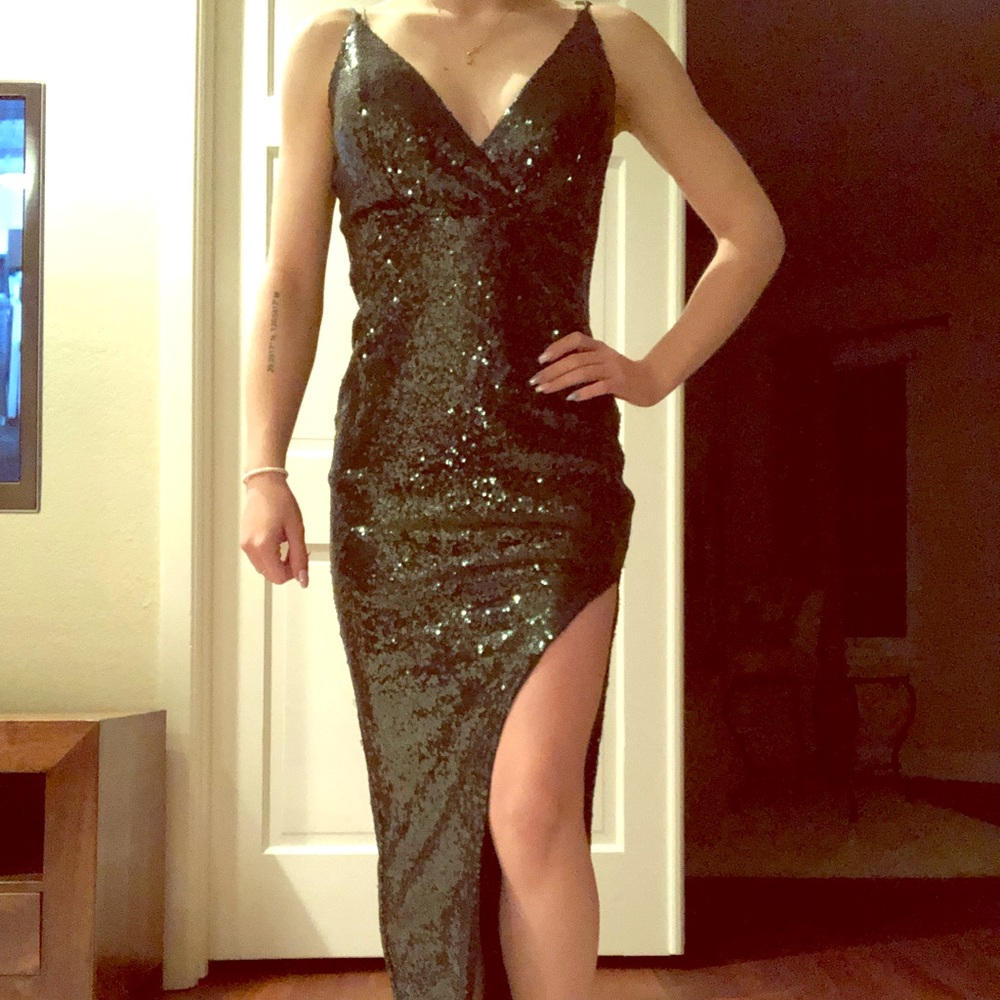 Green sequin prom dress